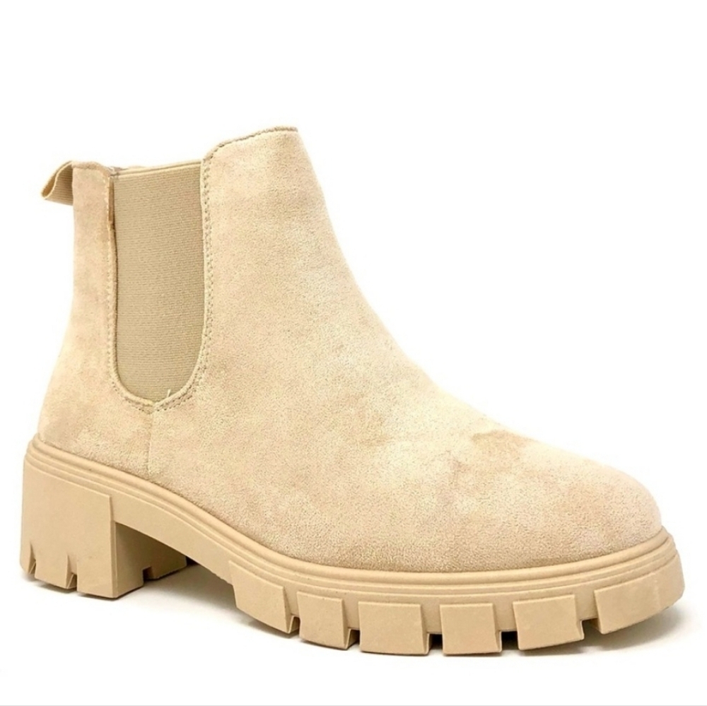 Top Moda Suede Chunky Sole Boots Womens 10 Beige Fall Combat - Picture 4 of 12